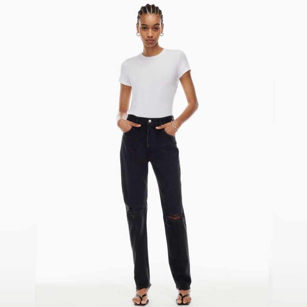 NWT Agolde Cherie High Rise Straight Jeans in Distortion Black Raw Hem Rips